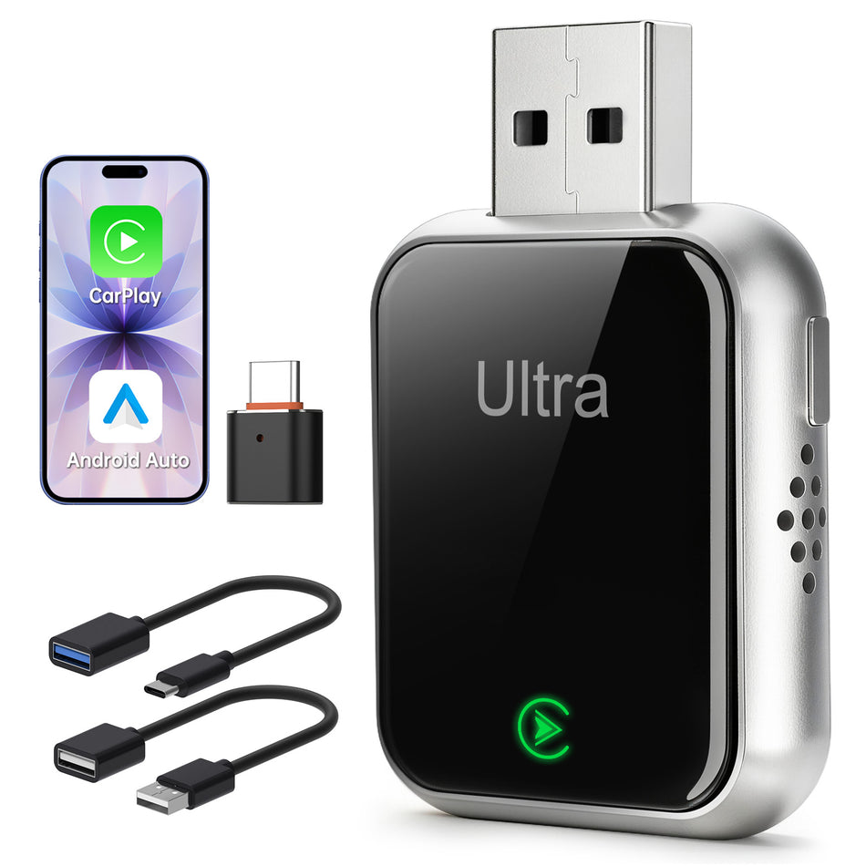 Ultra Mini Wireless CarPlay & Android Auto Adapter,Plug & Play for Factory Wired CarPlay Cars, Fast Auto Connect, No Lag, Compatible with iPhone (iOS 10+) & Android Devices, Includes USB-C ,Silver