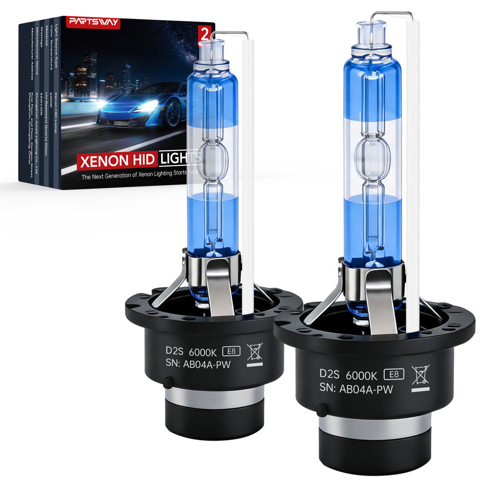 D2R HID Headlight Bulbs, 6000K Daylight White, 35W Xenon OEM Replacement 85126 66050 66250, Anti-aging Blue Coating, Road Legal Ready, Pack of 2
